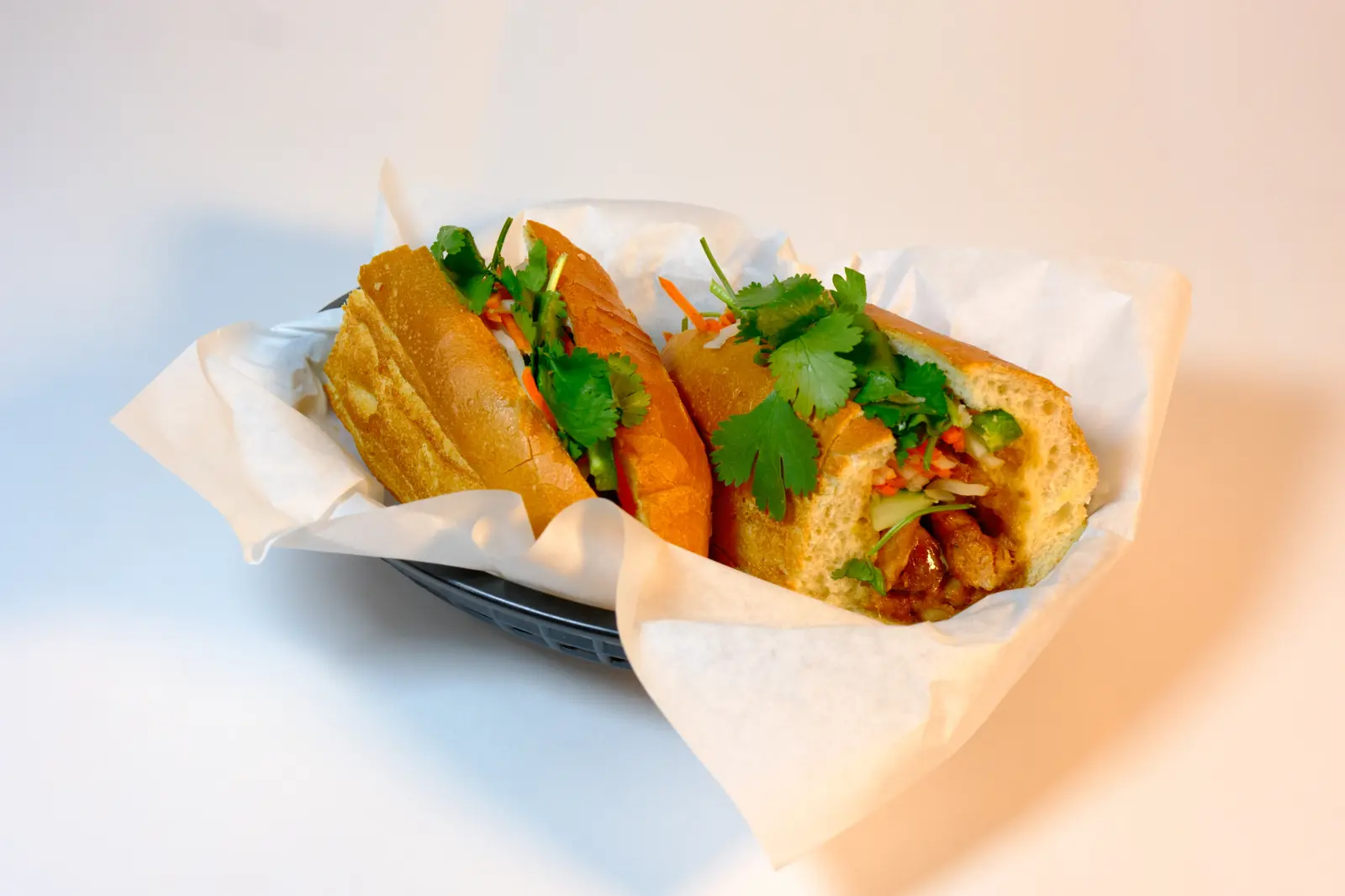 Bánh mì sandwiches with cilantro and pickled vegetables